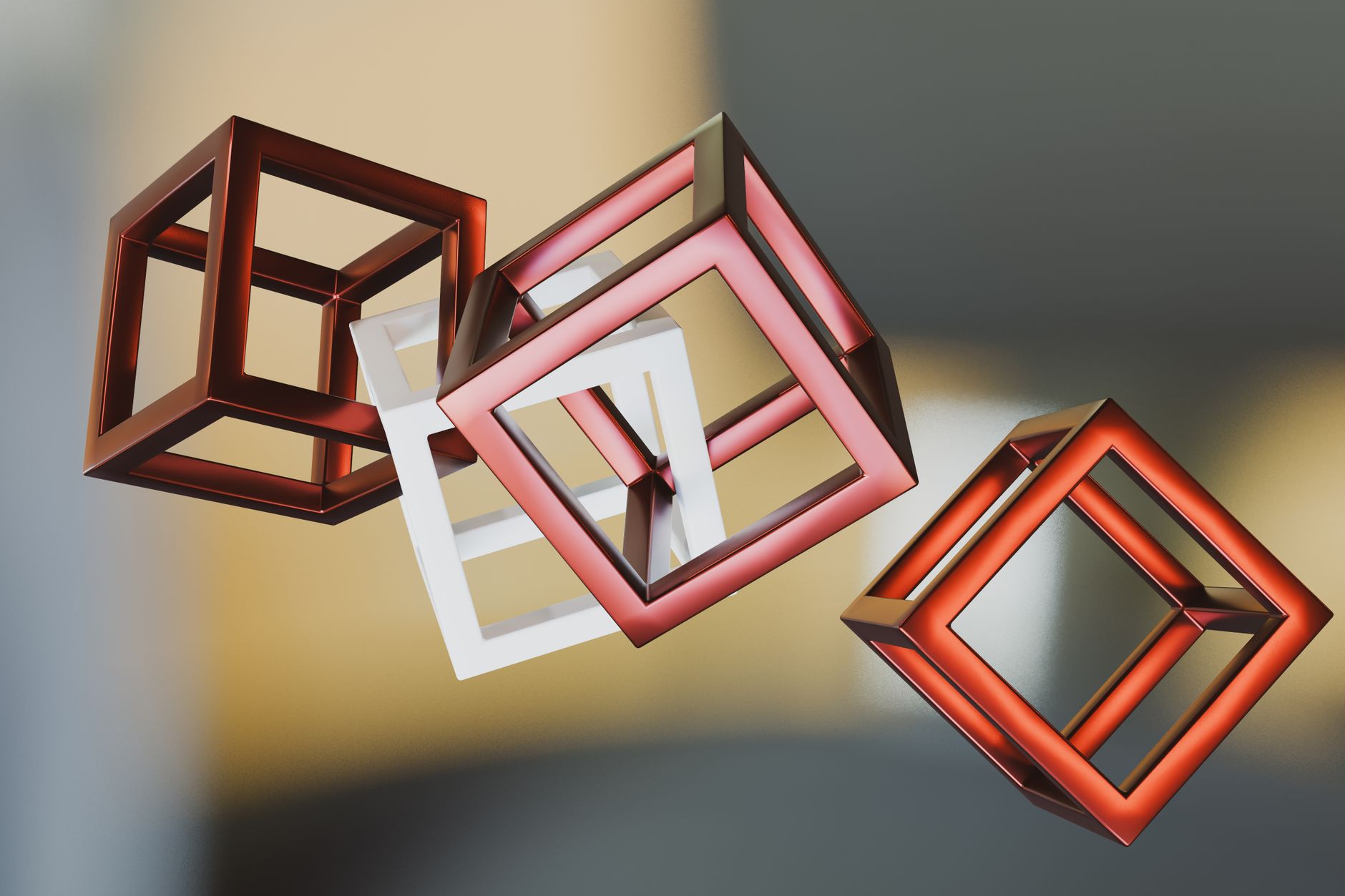 Interlocking red and white cube frames